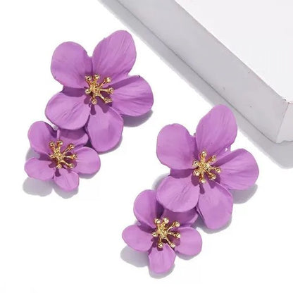 Purple Double Flower Earrings