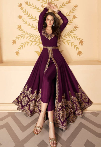 Purple georgette embroidered salwar suit