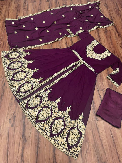 Purple georgette embroidered salwar suit