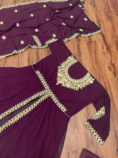 Purple georgette embroidered salwar suit