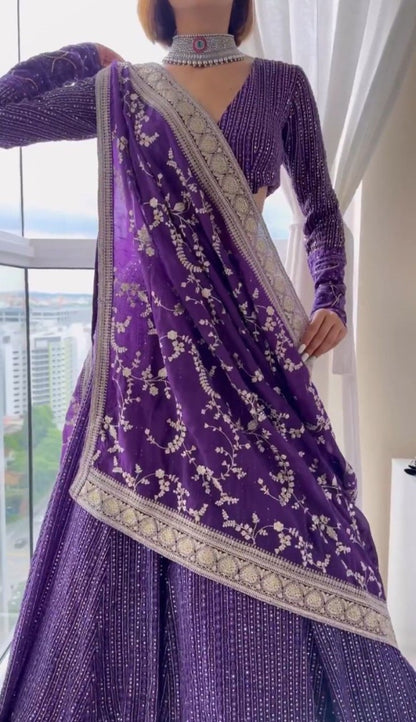 Purple georgette heavy embroidery work designer wedding lehenga choli