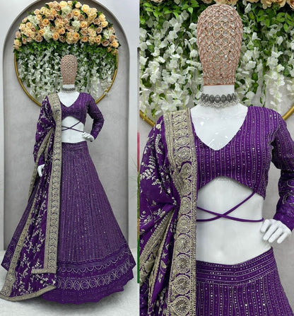 Purple georgette heavy embroidery work designer wedding lehenga choli