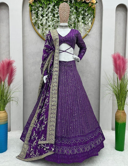 Purple georgette heavy embroidery work designer wedding lehenga choli