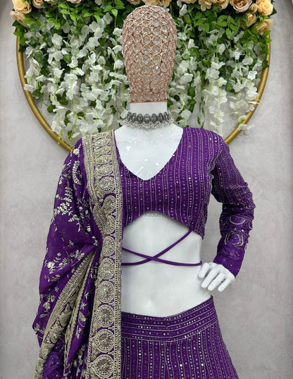 Purple georgette heavy embroidery work designer wedding lehenga choli