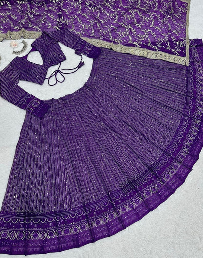 Purple georgette heavy embroidery work designer wedding lehenga choli