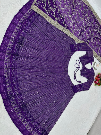 Purple georgette heavy embroidery work designer wedding lehenga choli