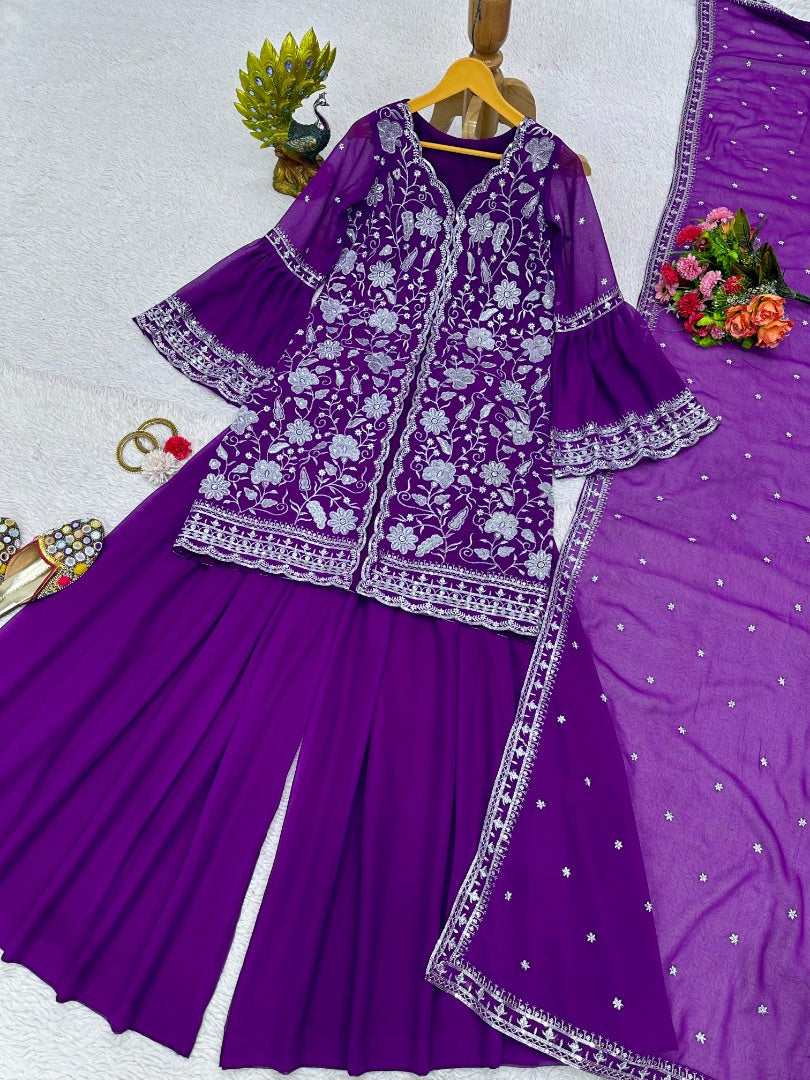 Purple georgette indowestern palazzo suit