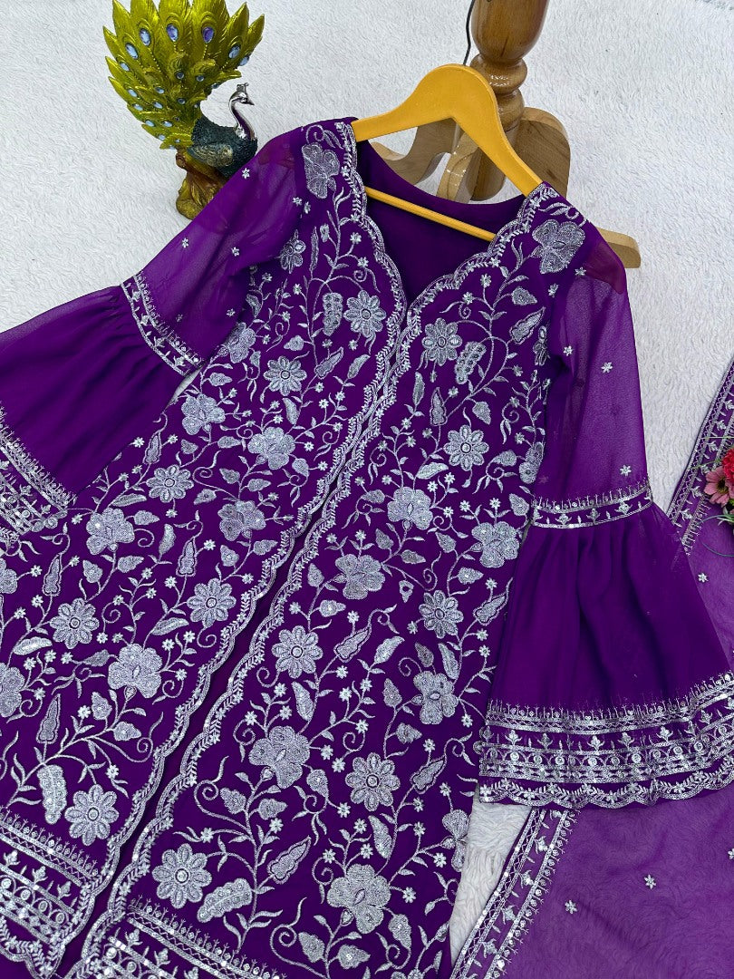 Purple georgette indowestern palazzo suit