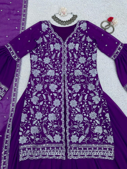 Purple georgette indowestern palazzo suit