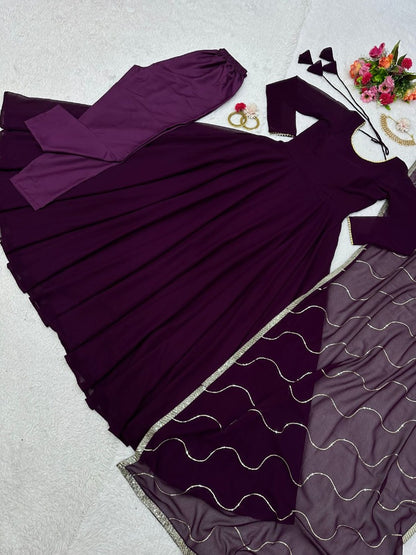 Purple georgette plain party wear gown