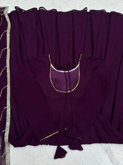 Purple georgette plain party wear gown
