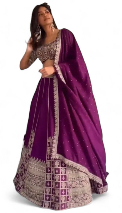 Purple heavy work designer wedding lehenga choli