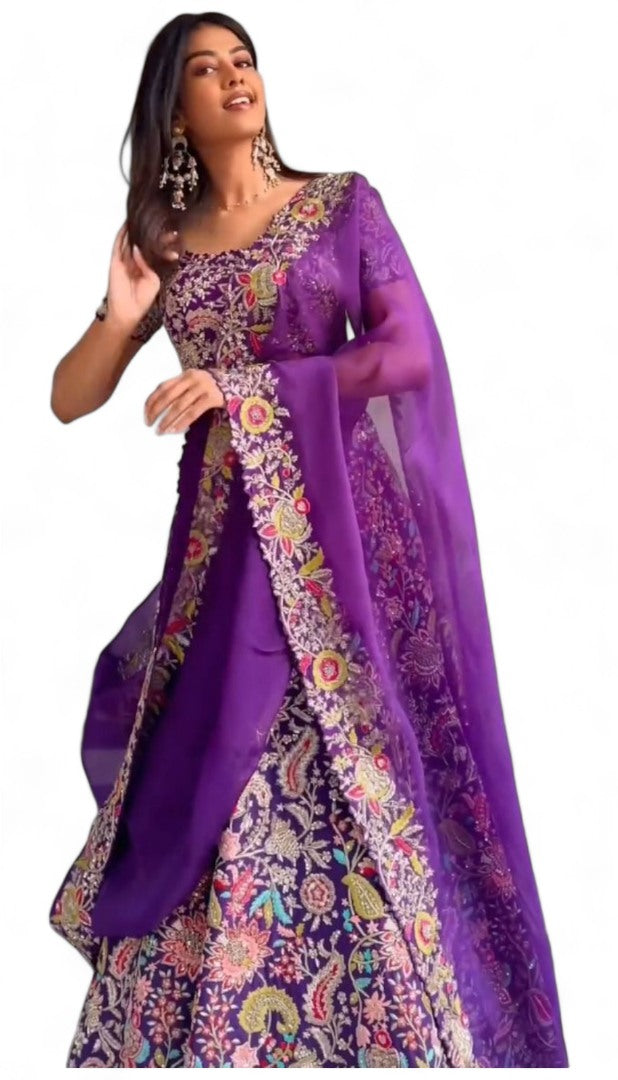 Purple heavy work designer wedding lehenga choli