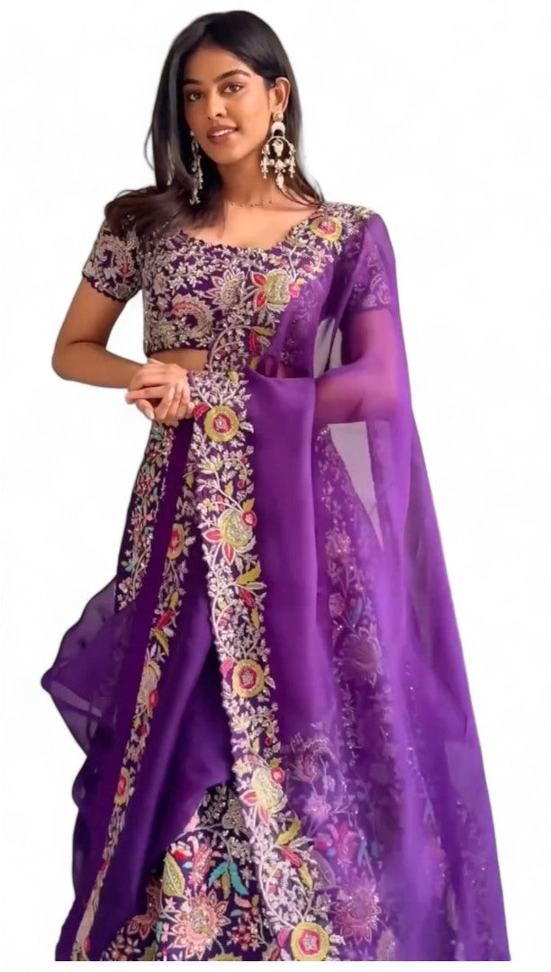 Purple heavy work designer wedding lehenga choli