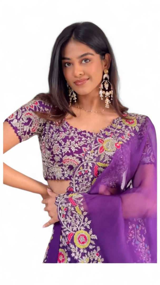 Purple heavy work designer wedding lehenga choli