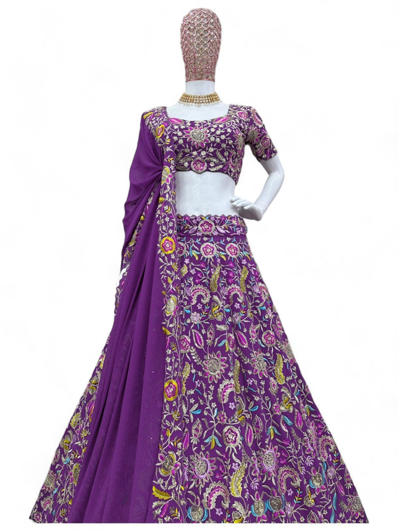 Purple heavy work designer wedding lehenga choli