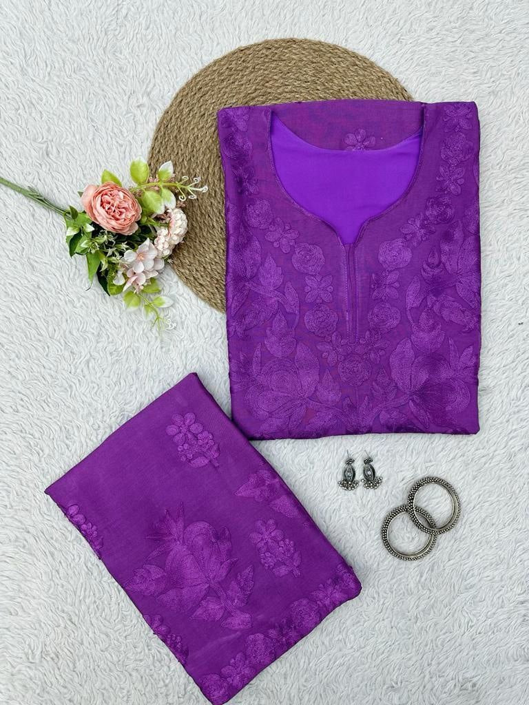 Purple rayon chain stitch work palazzo kurti