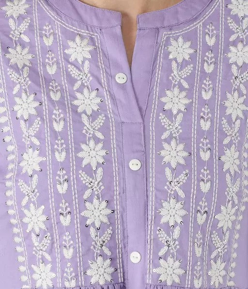 Purple rayon chikankari work short kurti