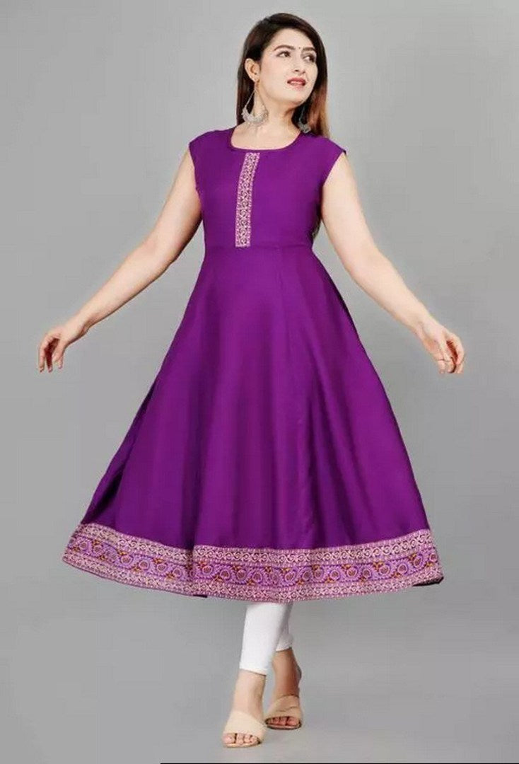 Purple rayon printed anarkali kurti