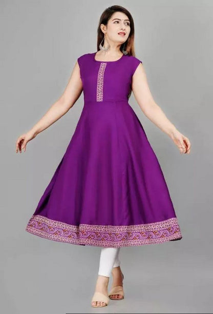 Purple rayon printed anarkali kurti