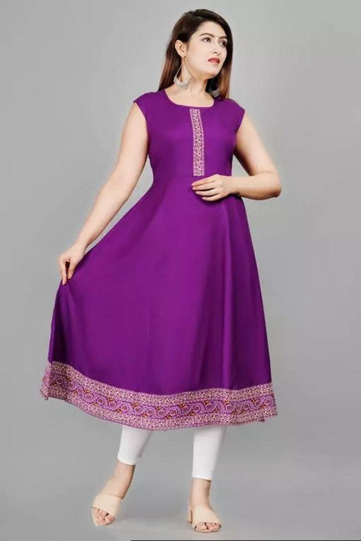 Purple rayon printed anarkali kurti