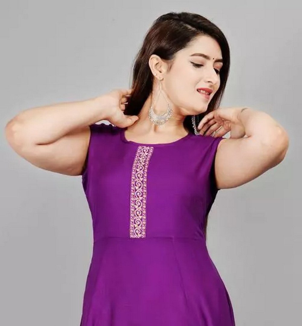 Purple rayon printed anarkali kurti