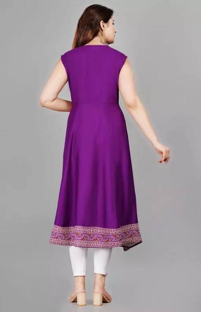 Purple rayon printed anarkali kurti