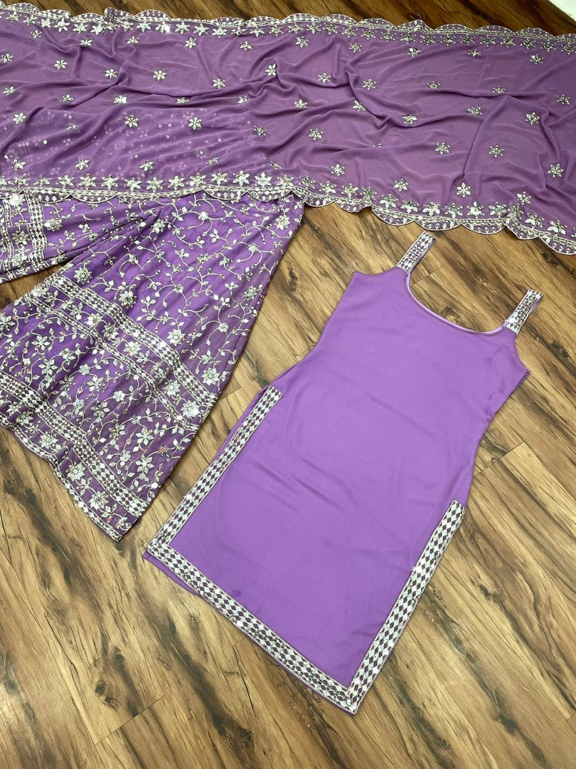 Purple sequence embroidery work designer palazzo suit