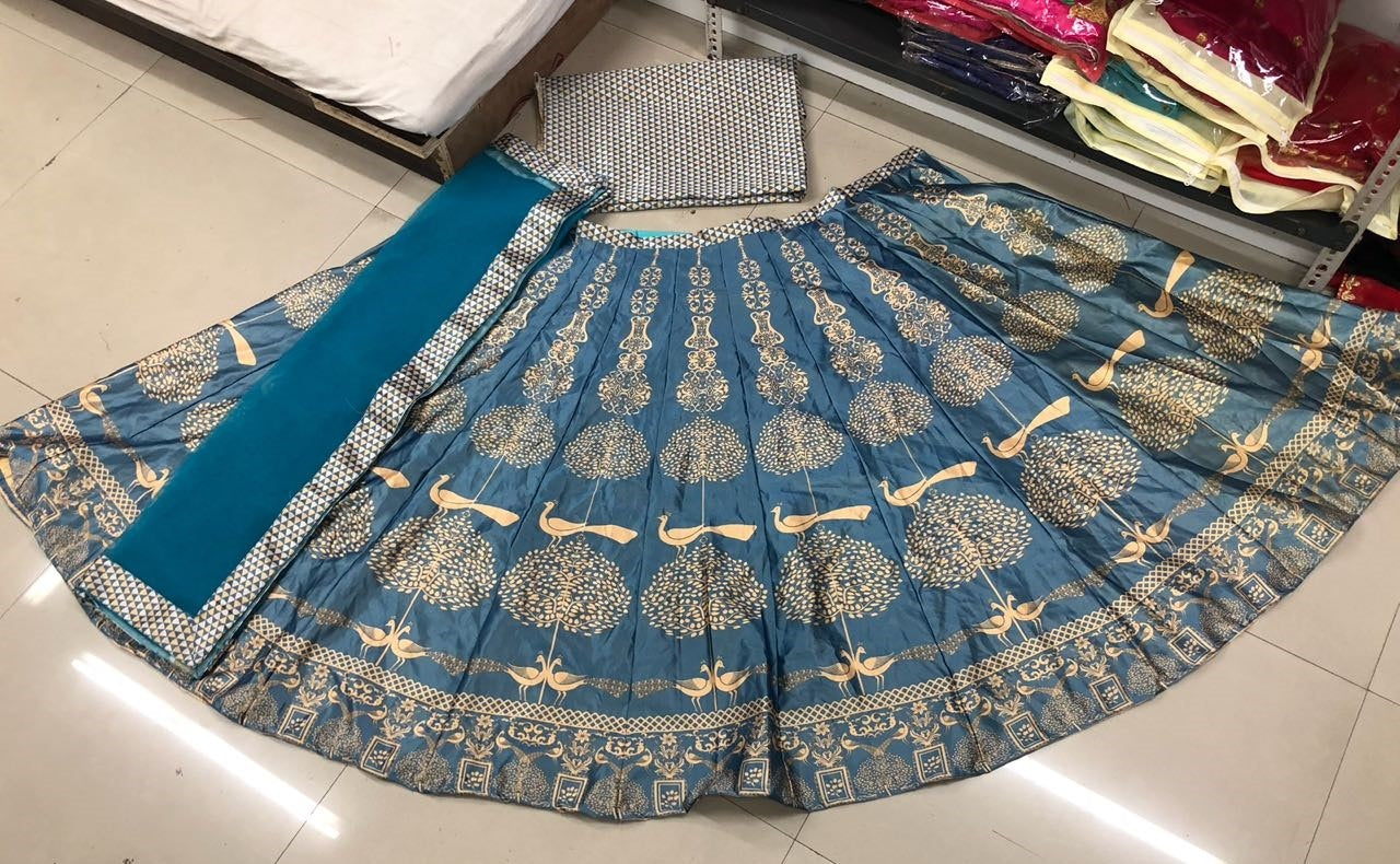 Rama banglori satin designer printed wedding lehenga choli