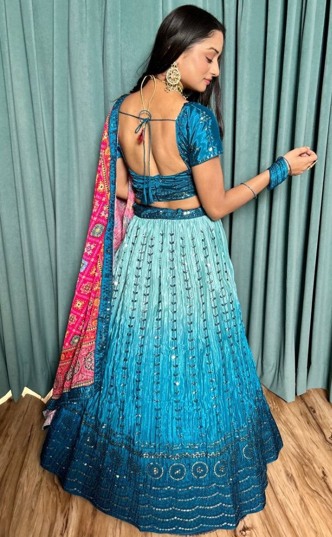 Rama chinon silk lehenga ceremonial choli