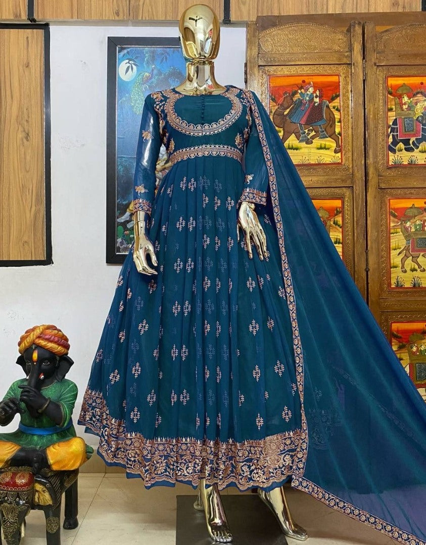 Rama georgette embroidery work anarkali suit