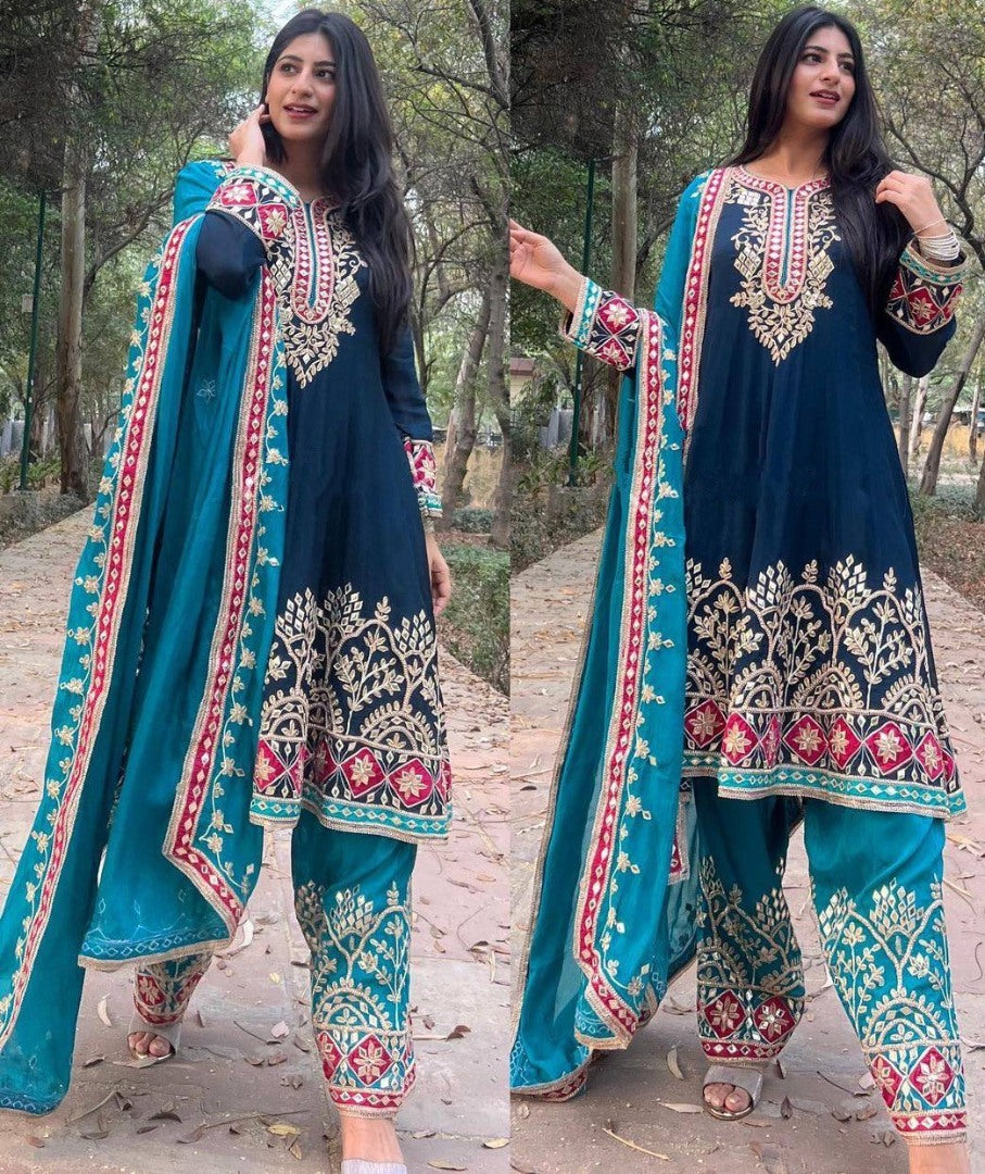 Rama georgette heavy embroidered plazzo suit