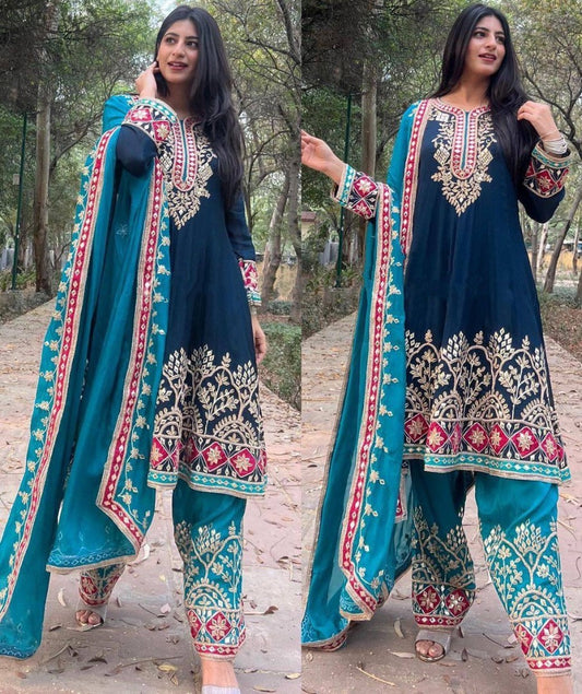 Rama georgette heavy embroidered plazzo suit