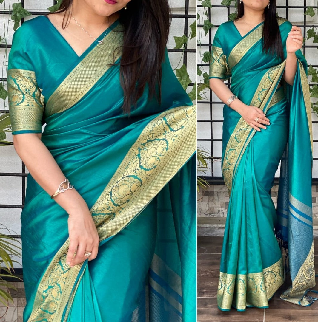 Rama heavy sana silk jacquard weaving work wedding saree