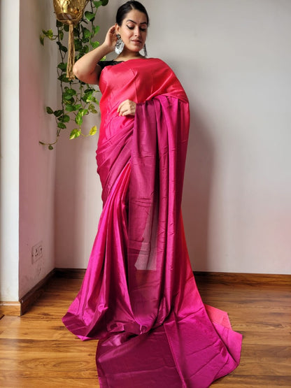 Rani pink chinon silk ready to wear one minute partywear saree