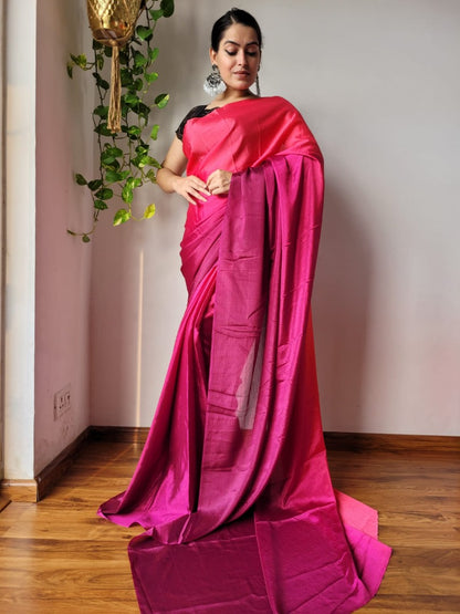 Rani pink chinon silk ready to wear one minute partywear saree