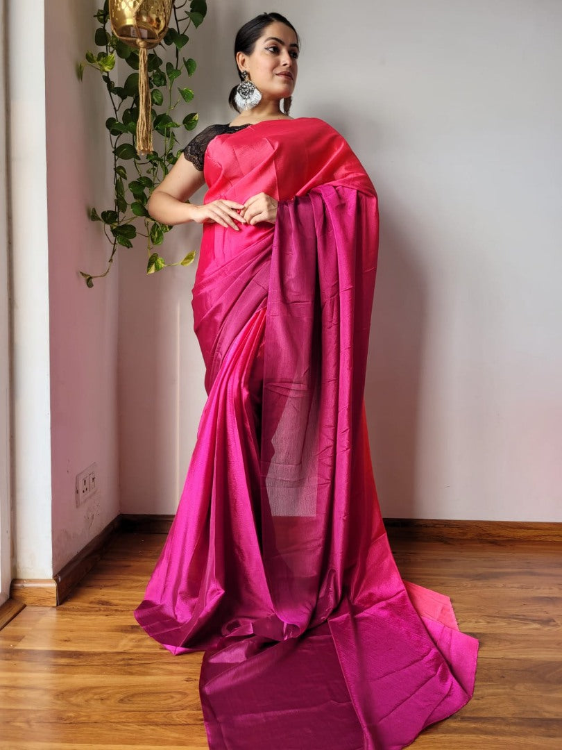 Rani pink chinon silk ready to wear one minute partywear saree