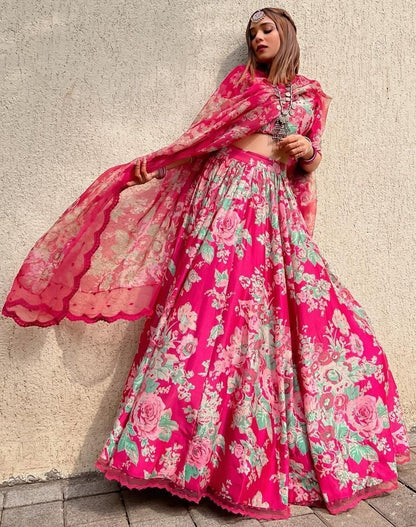 Rani pink organza floral printed lehenga choli