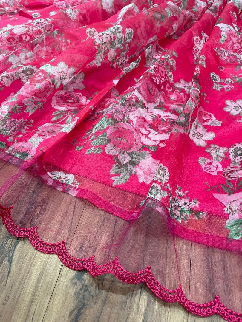 Rani pink organza floral printed lehenga choli