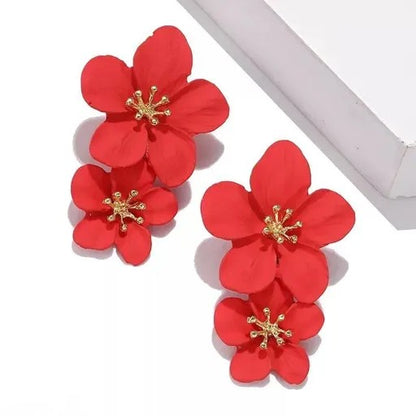 Red Double Flower Earrings