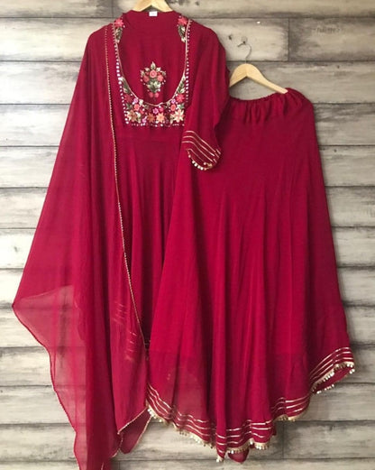 Red georgette embroidered lehenga suit