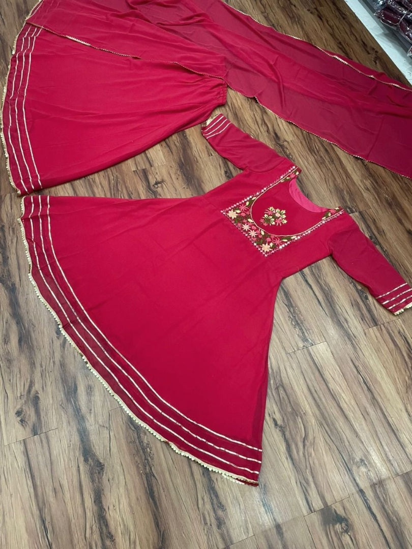 Red georgette embroidered lehenga suit