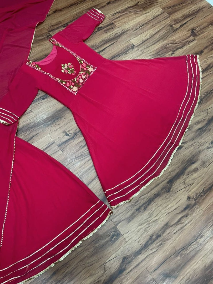 Red georgette embroidered lehenga suit