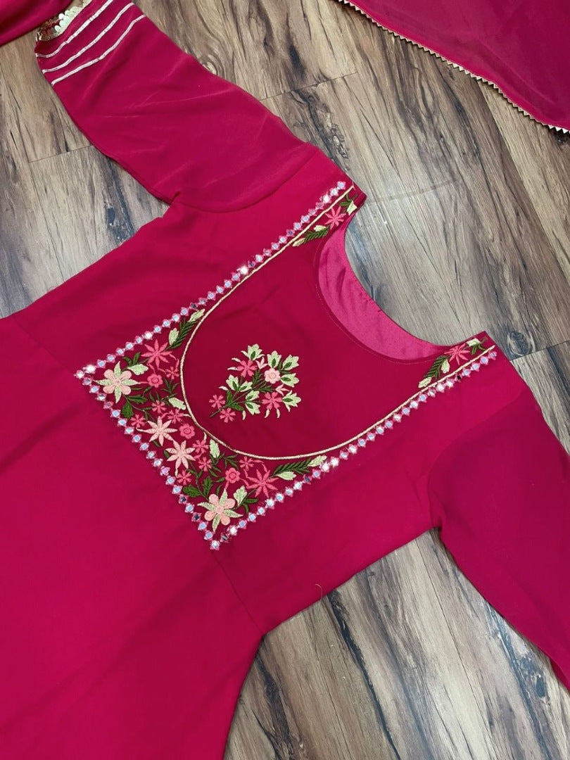 Red georgette embroidered lehenga suit