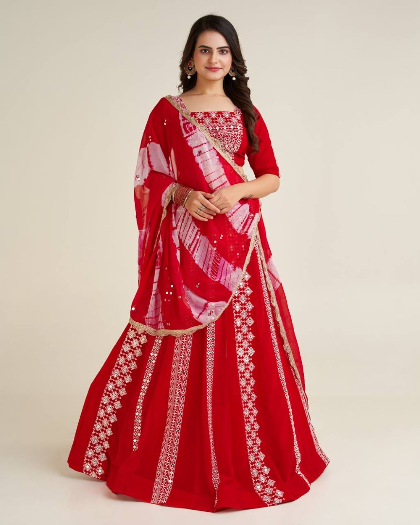 Red georgette embroidery work designer gujarati navratri lehenga chaniya choli