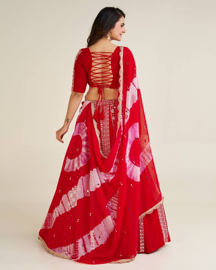 Red georgette embroidery work designer gujarati navratri lehenga chaniya choli