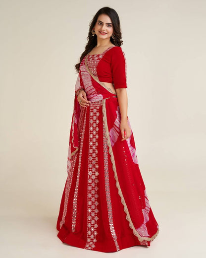 Red georgette embroidery work designer gujarati navratri lehenga chaniya choli