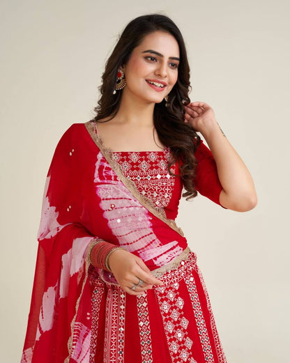 Red georgette embroidery work designer gujarati navratri lehenga chaniya choli