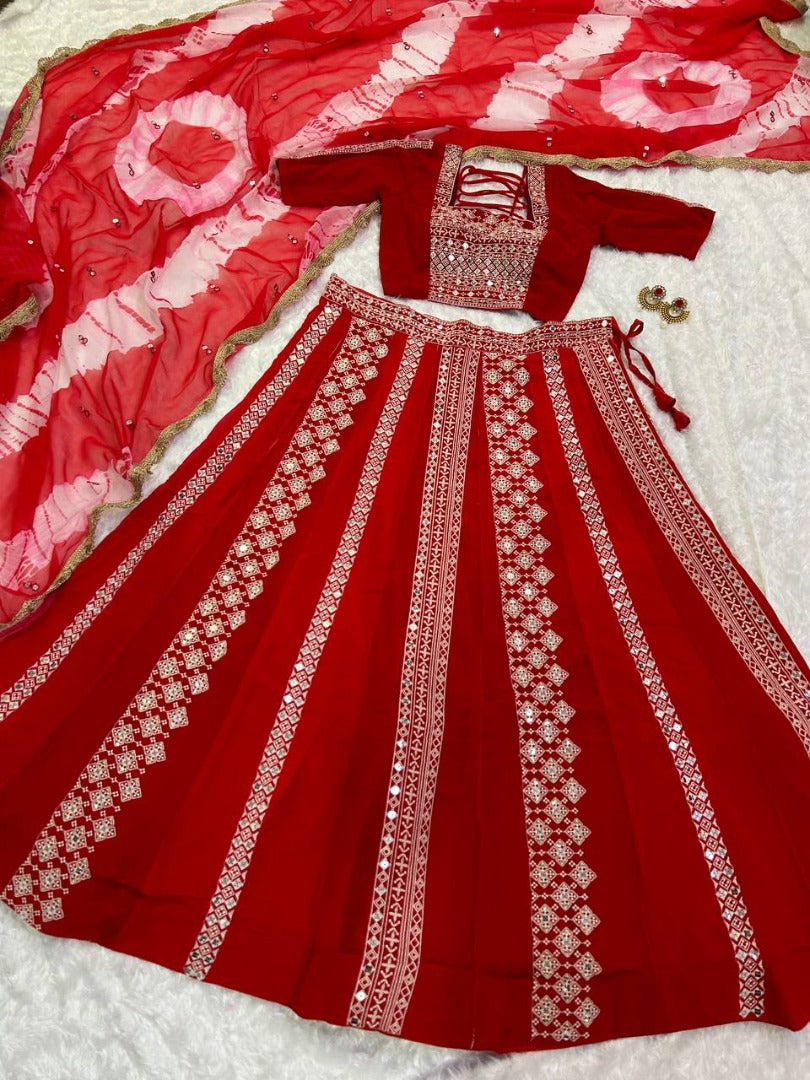 Red georgette embroidery work designer gujarati navratri lehenga chaniya choli