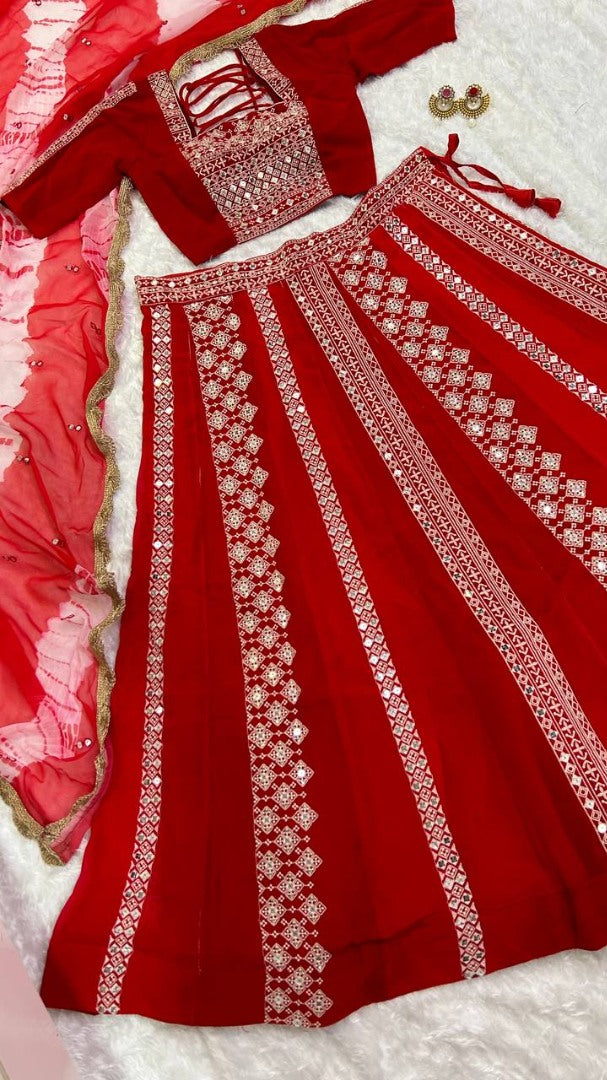 Red georgette embroidery work designer gujarati navratri lehenga chaniya choli